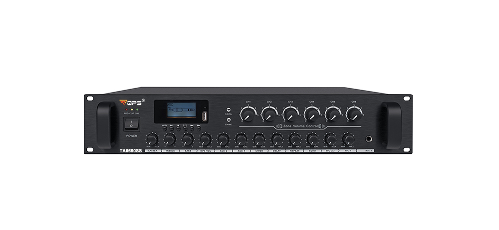 Tăng âm mixer 650W, chia 6 vùng tích hợp USB/FM/Bluetooth Qps TA6650SB